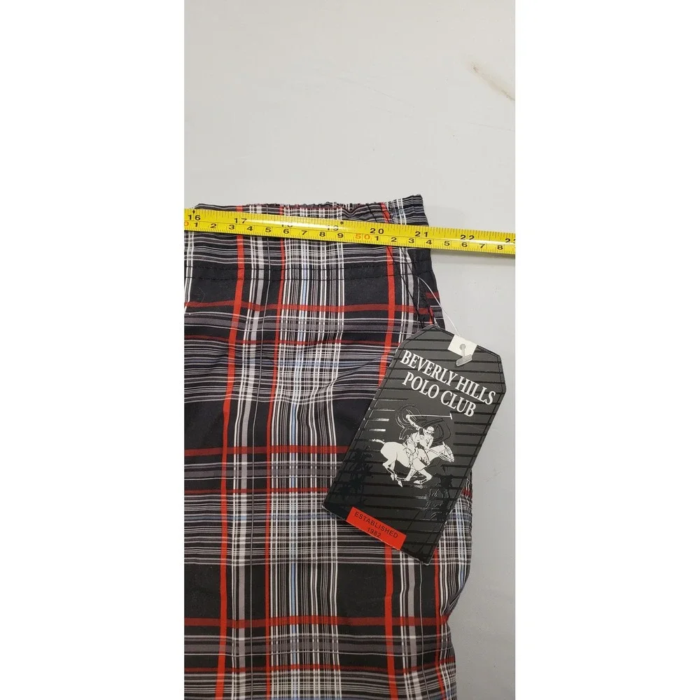 Beverly Hills Polo Club Mens XXL‎ Plaid Cargo Swim Trunks Black Red M702999 NWT